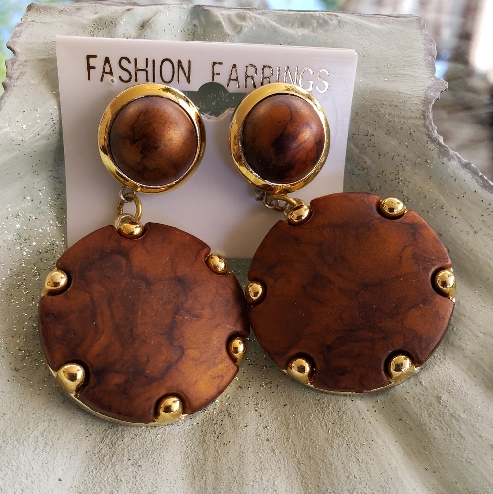 Vintage Disc Circle Dangle Earrings (Copper)